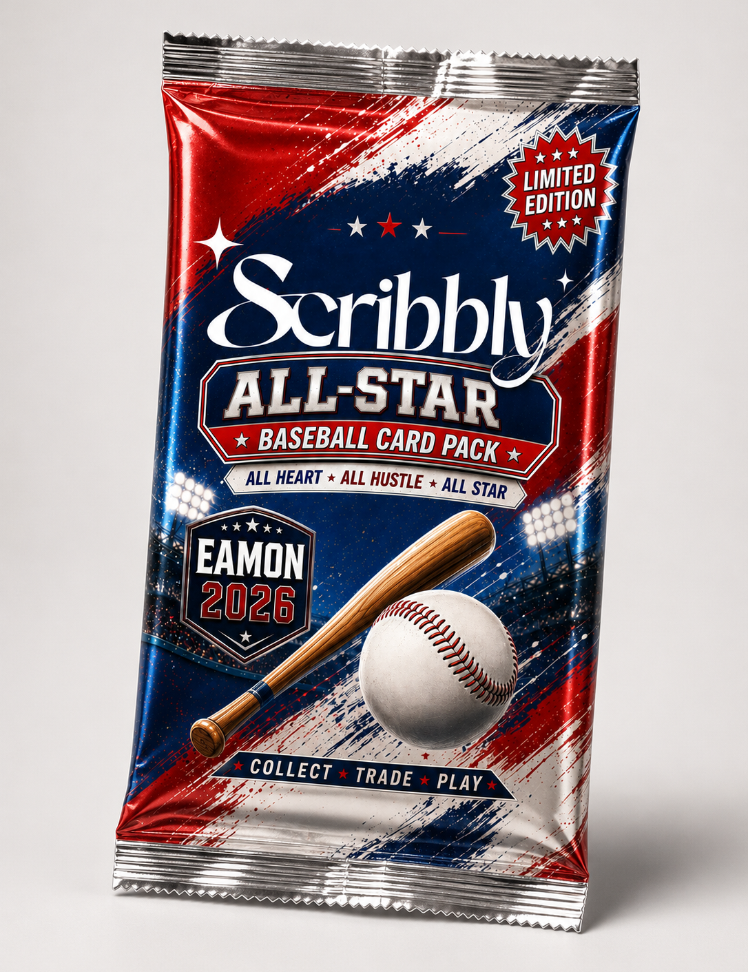 Scribbly All-Star personalized baseball card foil pack