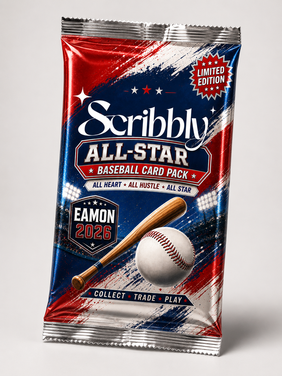Scribbly All-Star personalized baseball card foil pack